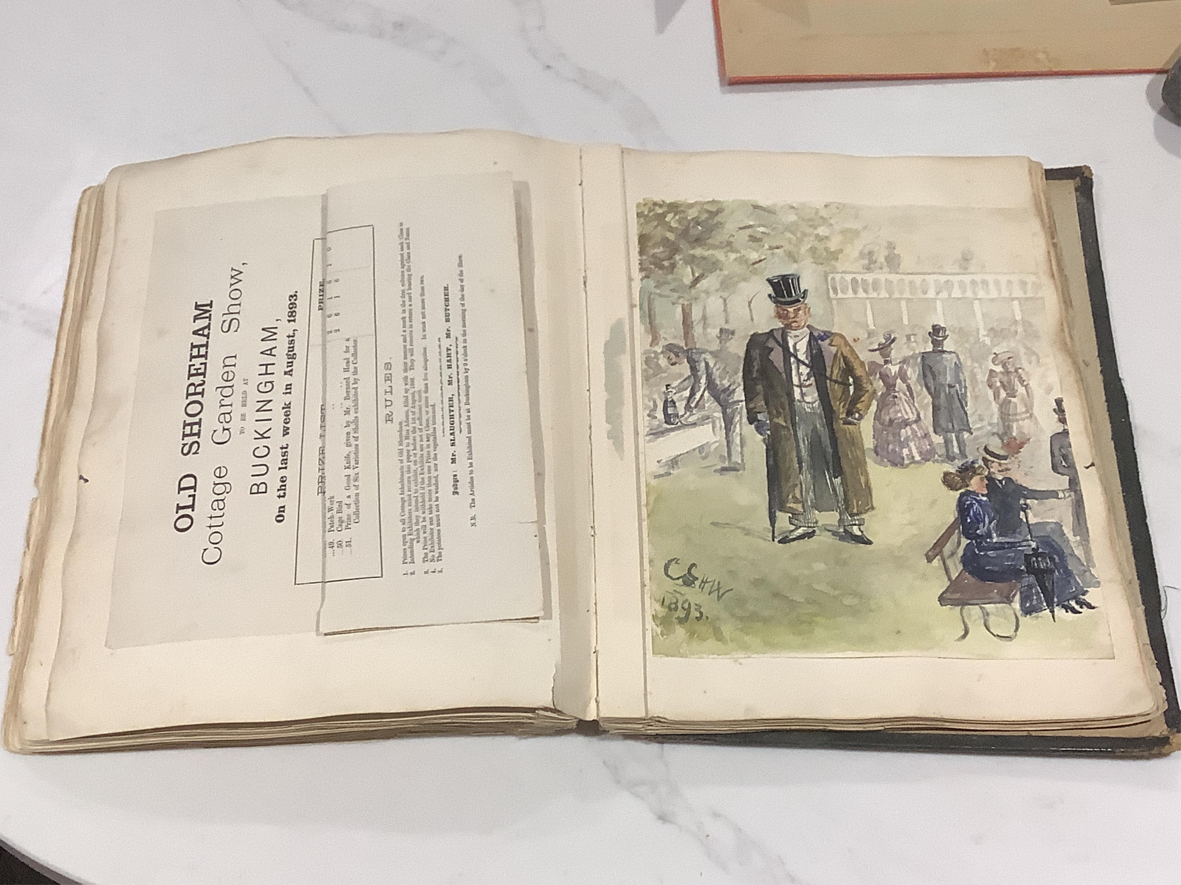 Sussex & Shoreham by Sea Interest; an incomplete album ‘The Buckingham Book’ a scrapbook compiled by the Head Family of Buckingham House, Old Shoreham, circa 1889-1905, with three unused rolls of tickets for the Old Shor